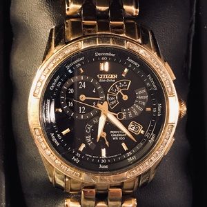 Mens Citizen Corso Eco-Drive Diamond Gold Tone Watch